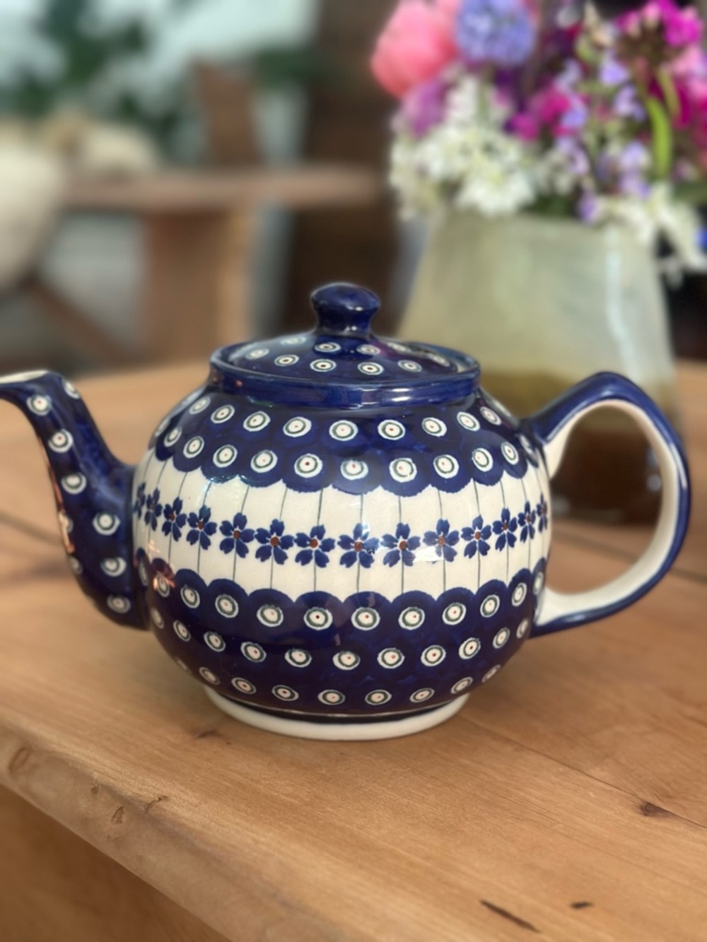 Hand-Painted Blue Floral Ceramic Teapot